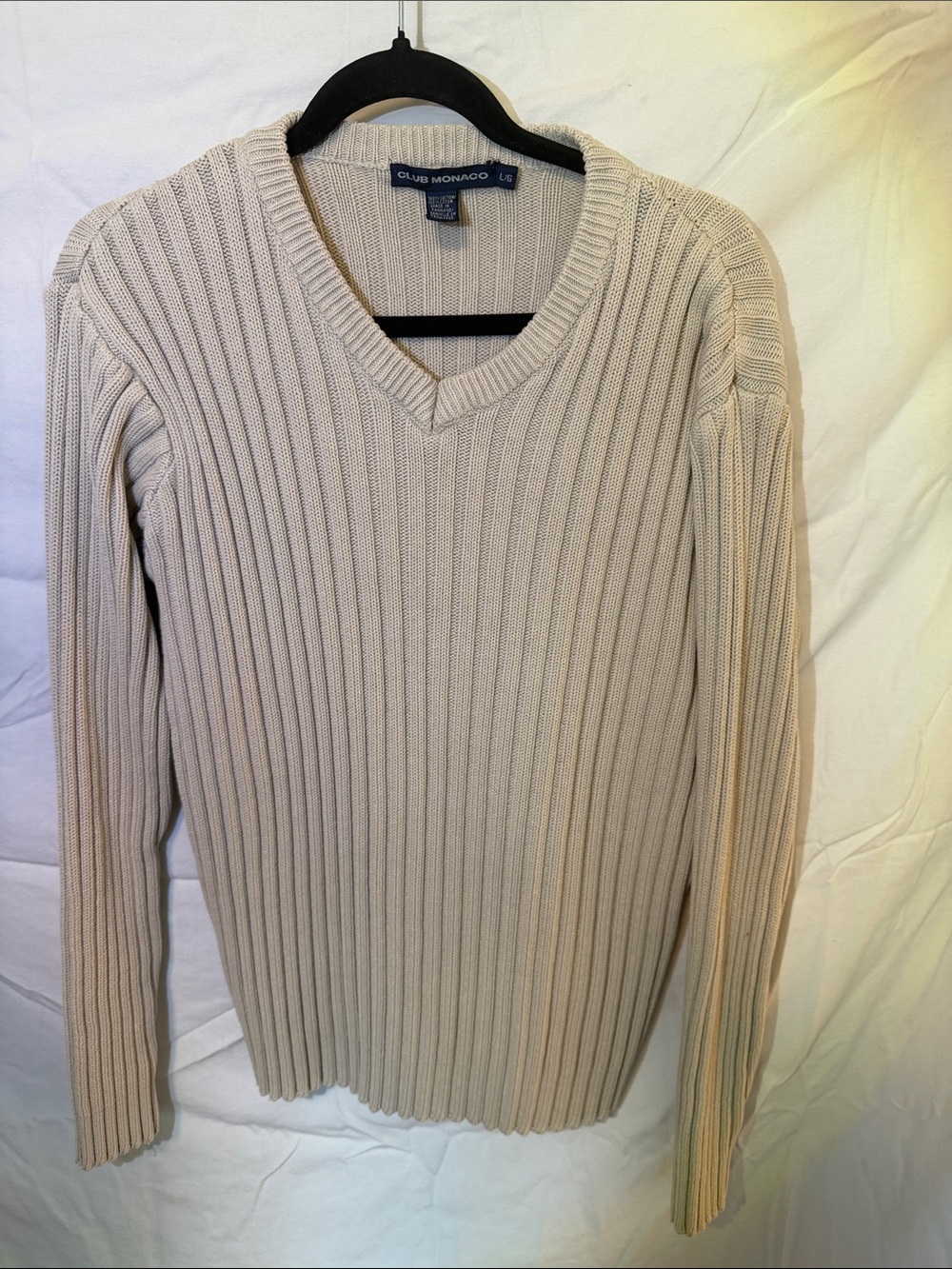 Club Monaco Men's Ribbed V-Neck Sweater - Beige/Cream